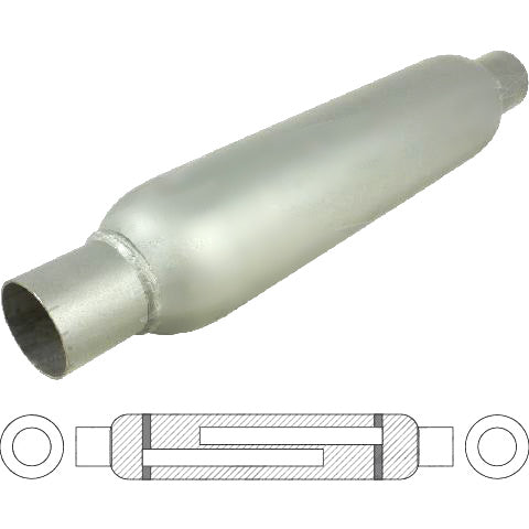 3 1/2" Round, 15" Long, 2", C/C, Spiral Louvered With Spigots Baffled, Mild