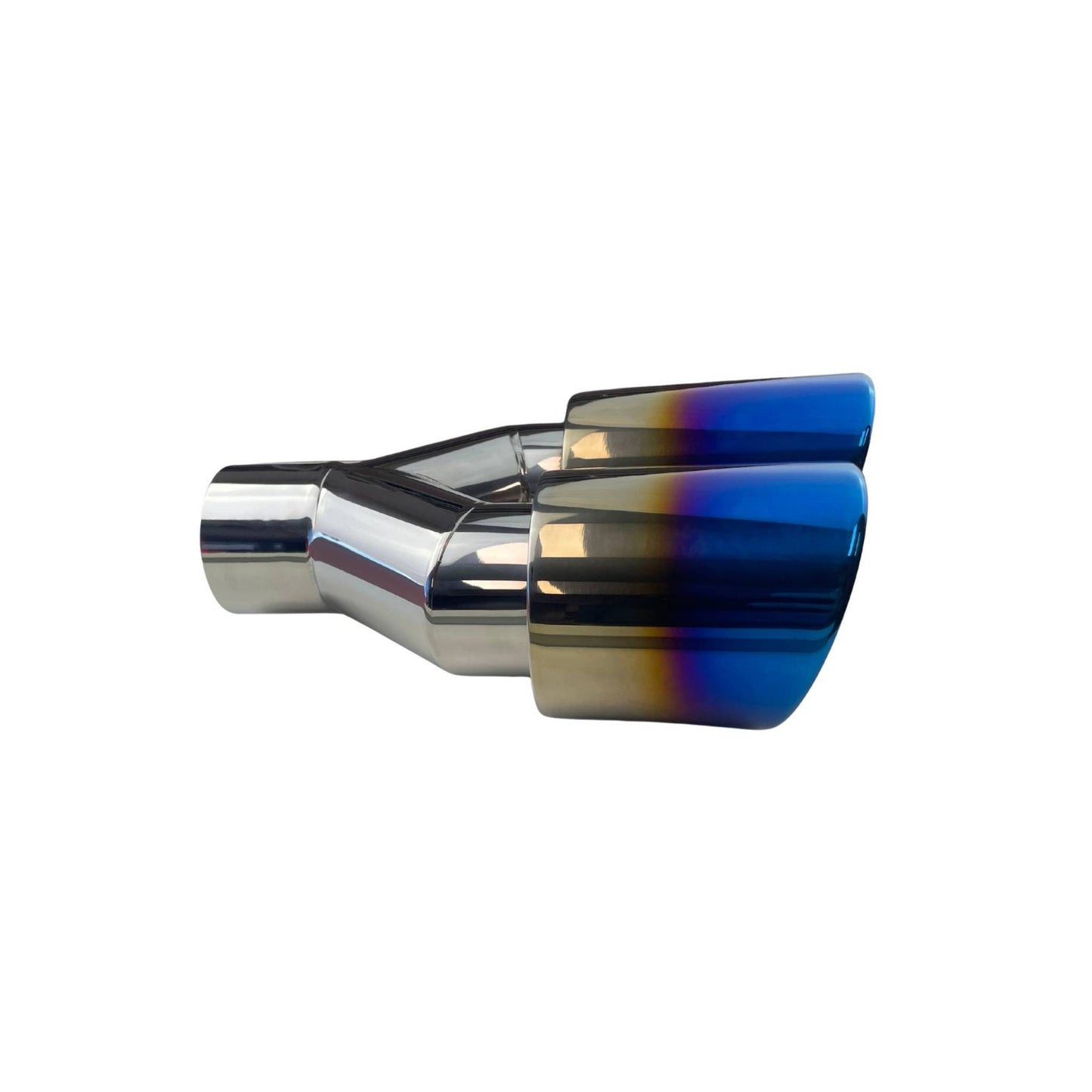 Dual 3.5" Y Piece Exhaust Tip Left Hand Titanium Blue Finish 2.5" Inlet