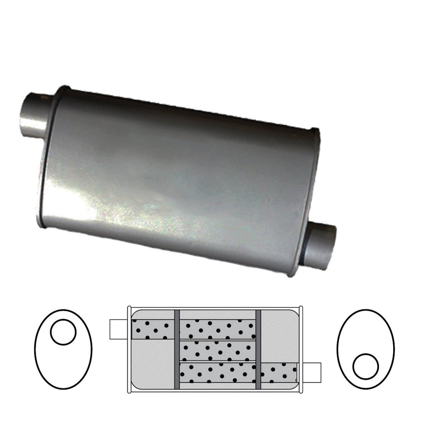 Redback Universal Muffler 8" x 4" Oval, 12" Long, 2" Inlet Offset/Offset, Triflow