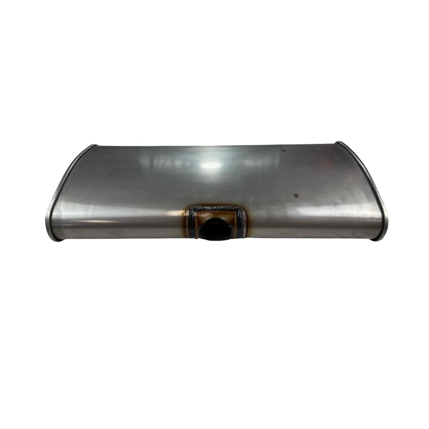 Centre Inlet Muffler 2.25" 12" x 4" , Twin Outlet 24" Long, 409 Stainless Steel, East-West Muffler