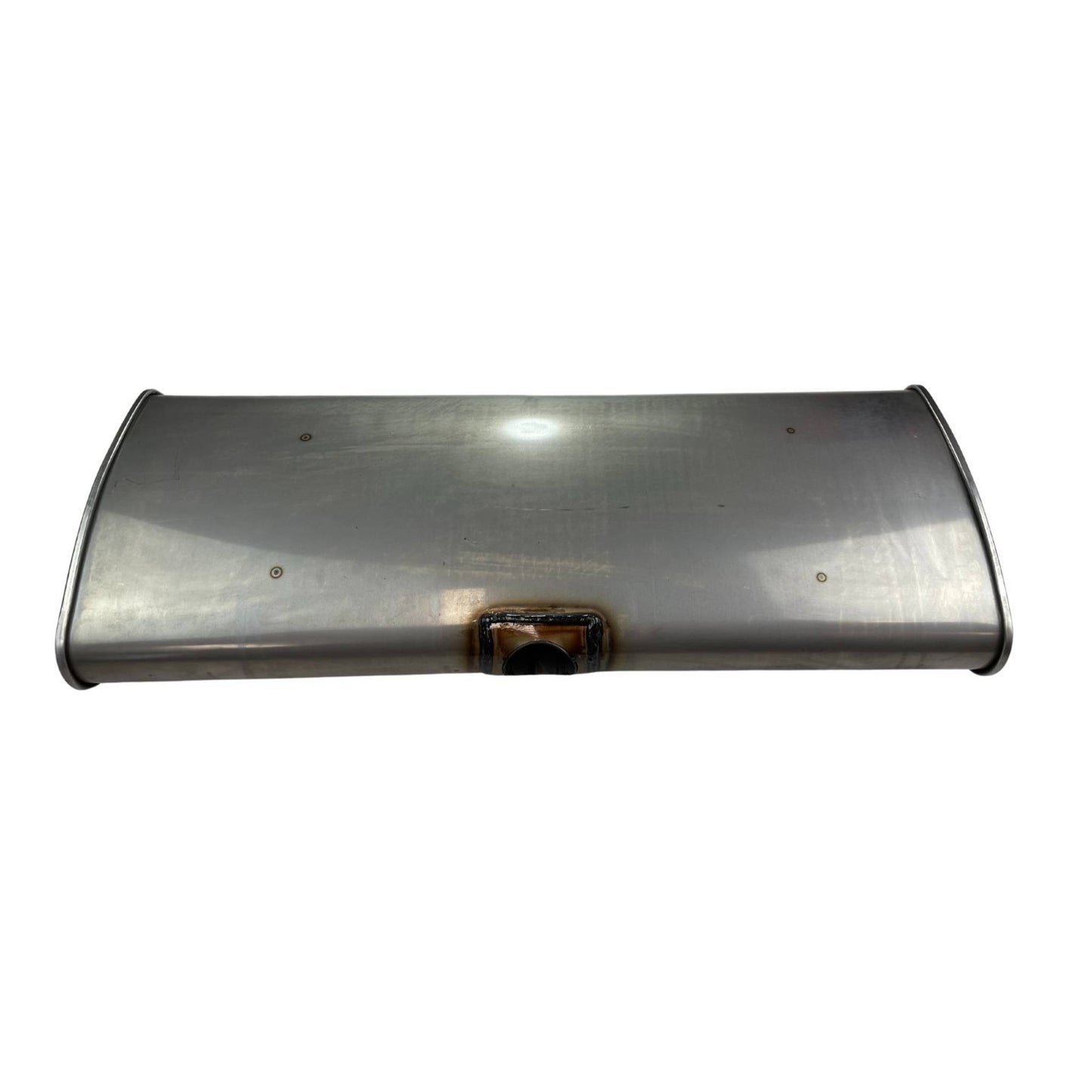 Centre Inlet Muffler 2.25" 12" x 4" , Twin Outlet 30" Long, 409 Stainless Steel, East-West Muffler