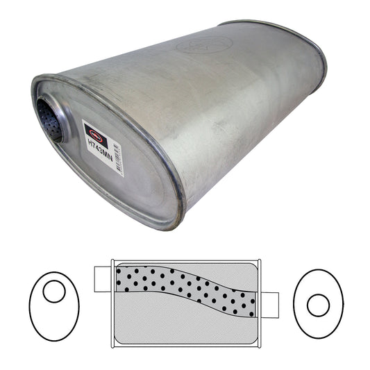 Redback Muffler 11" x 6" Oval, 18" Long, 2 1/2" Offset/Centre, Megaflow (No Spigots)