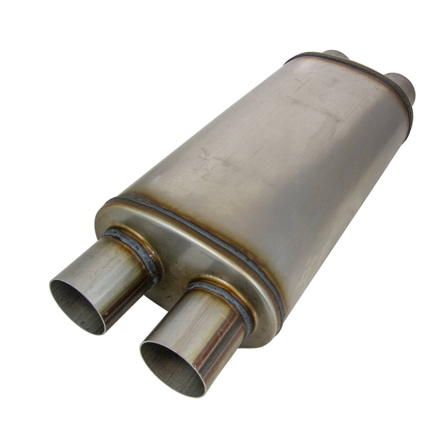 Twin 2.5" Megaflow Muffler with internal X Pipe 409 Stainless Steel
