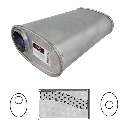 2.5" Redback Muffler 8" x 4" Wide Oval, 16" Long,  Offset/Centre - Megaflow (No Spigots)