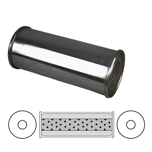 Redback Resonator 5" Round 3" Inlet 12" Long 304 Polished Stainless