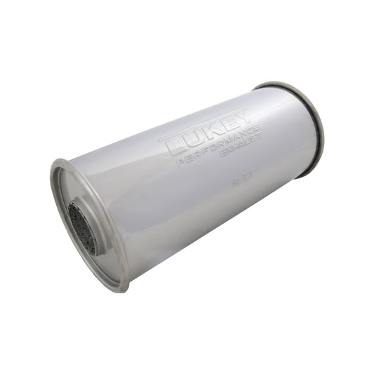 2" Inlet 5" Round 12" Long Megaflow Lukey Resonator 430 Stainless Steel