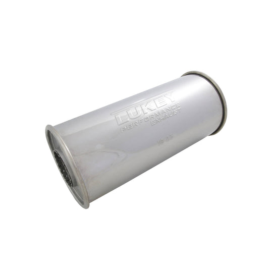 2.25" Inlet 5" Round 12" Long Megaflow Lukey Muffler 430 Stainless Steel