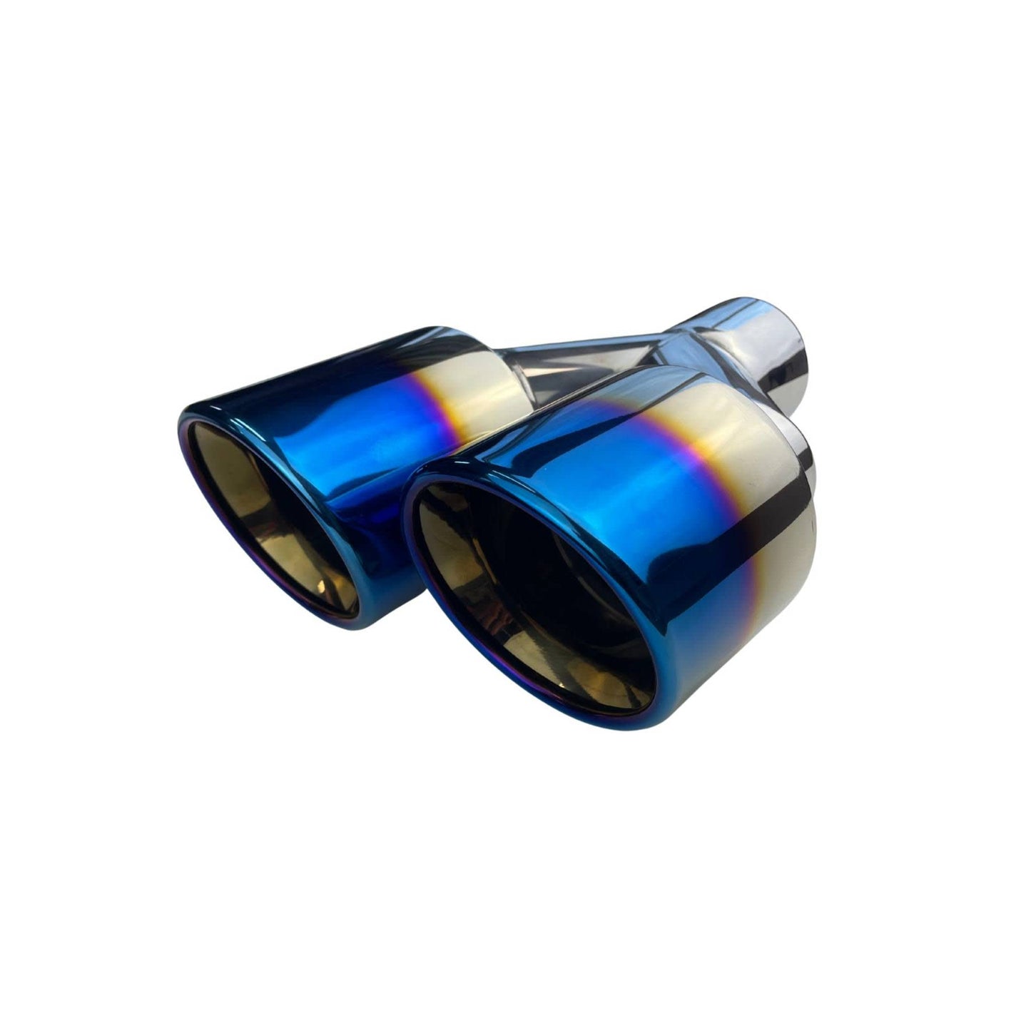 Dual 3.5" Y Piece Exhaust Tip Right Hand Titanium Blue Finish 2.5" Inlet