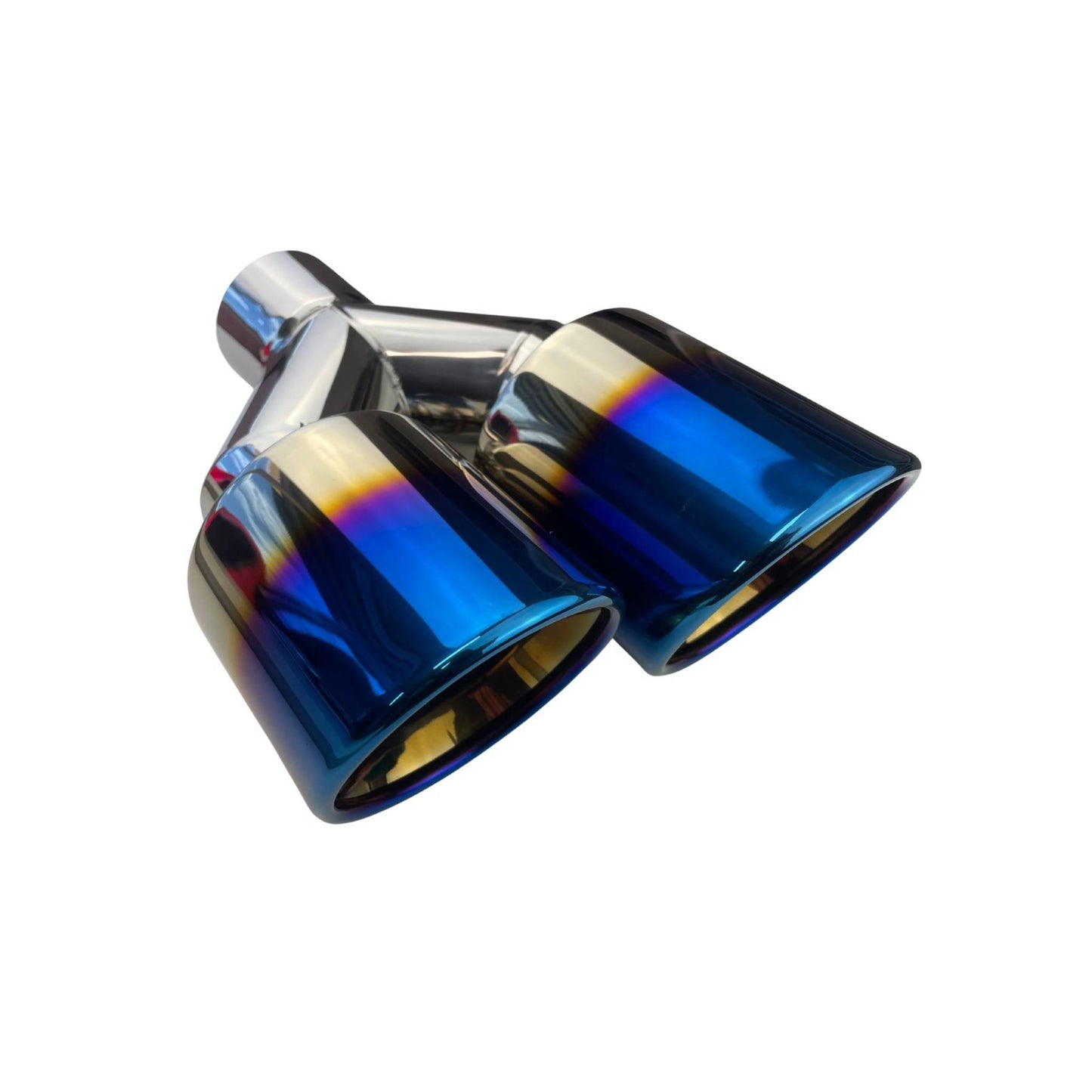 Dual 3.5" Y Piece Exhaust Tip Left Hand Titanium Blue Finish