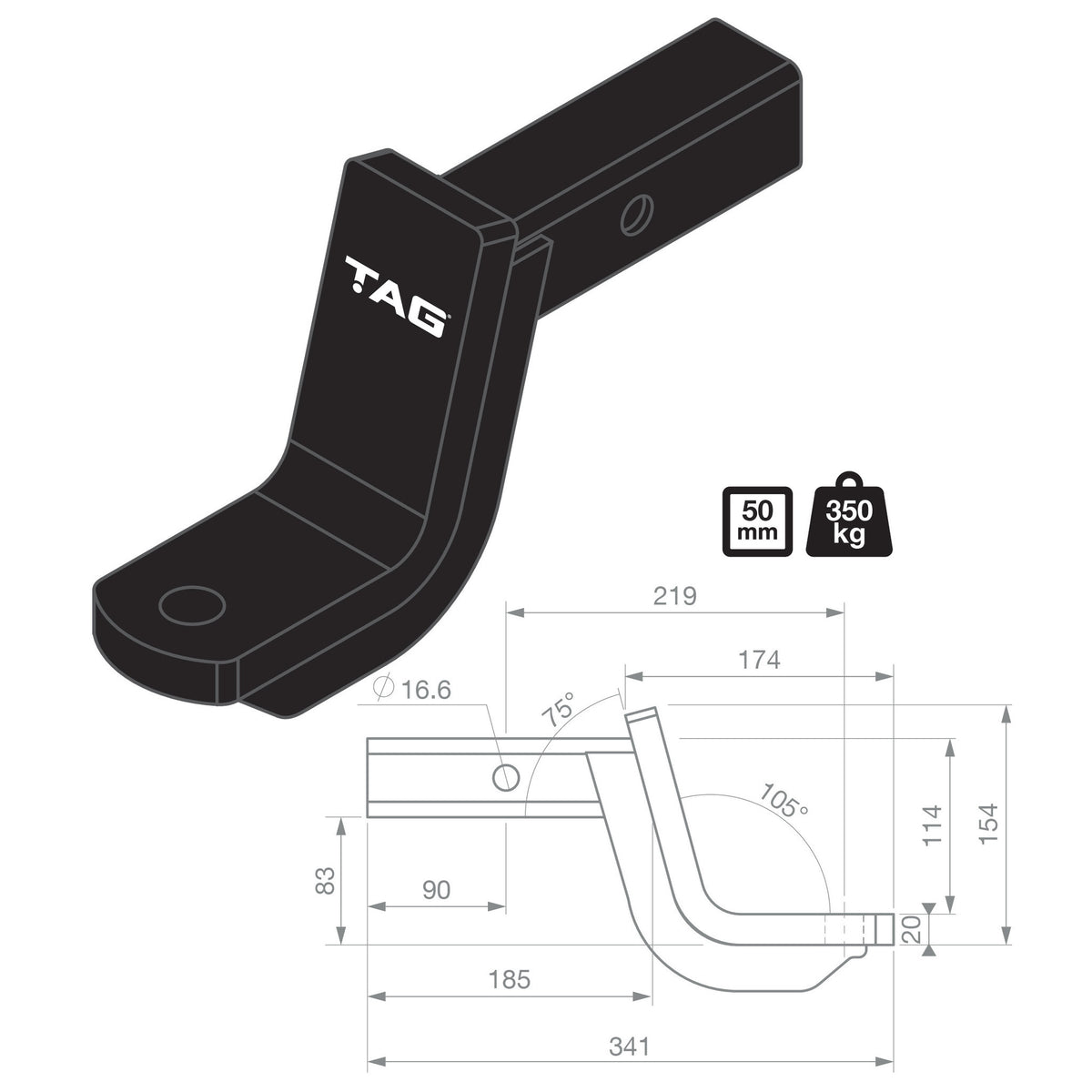 TAG Tow Ball Mount Kit and Direct Fit Wiring Harness for Toyota Landcruiser 200 Series (08/2007 - 12/2021)