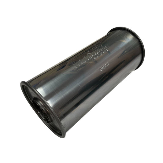 2.5" Inlet 6" Round 14" Long C/C Megaflow Lukey Muffler 430 Stainless Steel