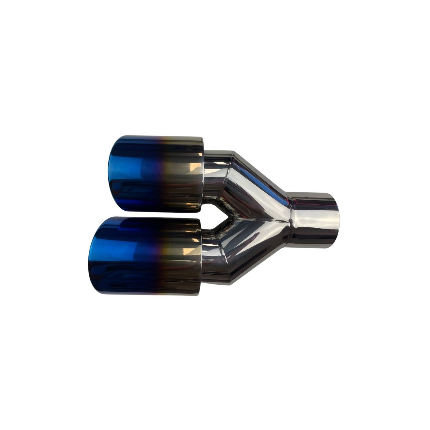 Dual 3.5" Y Piece Exhaust Tip Left Hand Titanium Blue Finish 2.5" Inlet