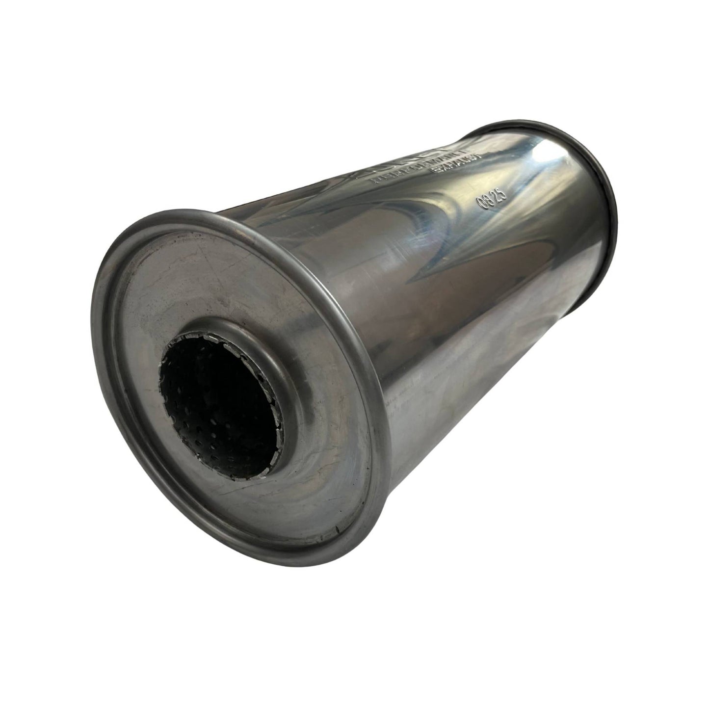 2.5" Inlet 6" Round 14" Long C/C Megaflow Lukey Muffler 430 Stainless Steel