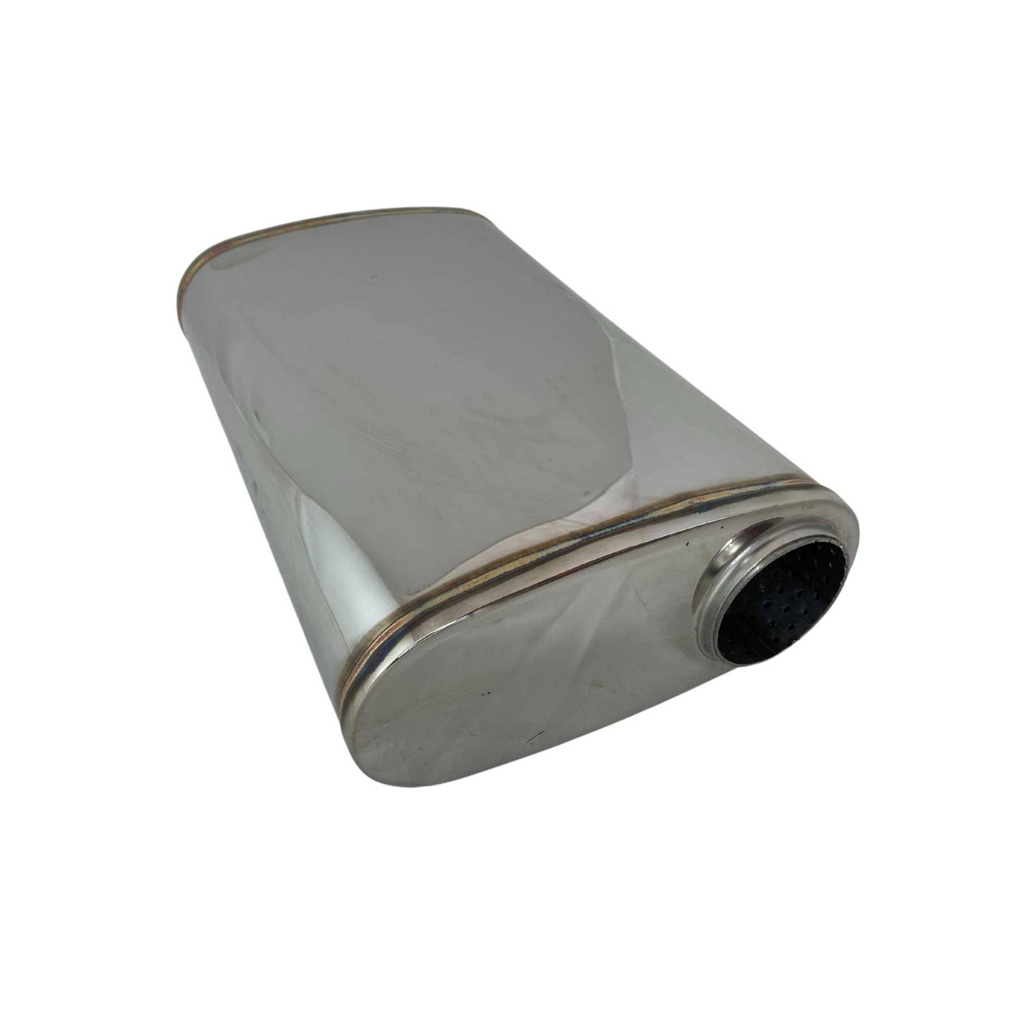 2 1/2" Megaflow Muffler in 304 Stainless Steel - 9 x 4" Oval, 14" Long, Offset/Centre