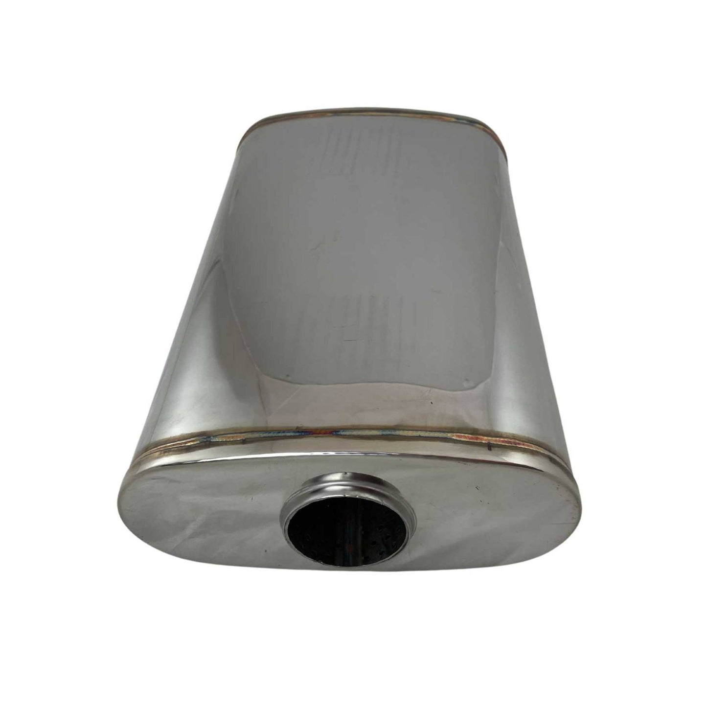 2 1/4" Megaflow Muffler in 304 Stainless Steel - 9 x 4" Oval, 14" Long, Offset/Centre