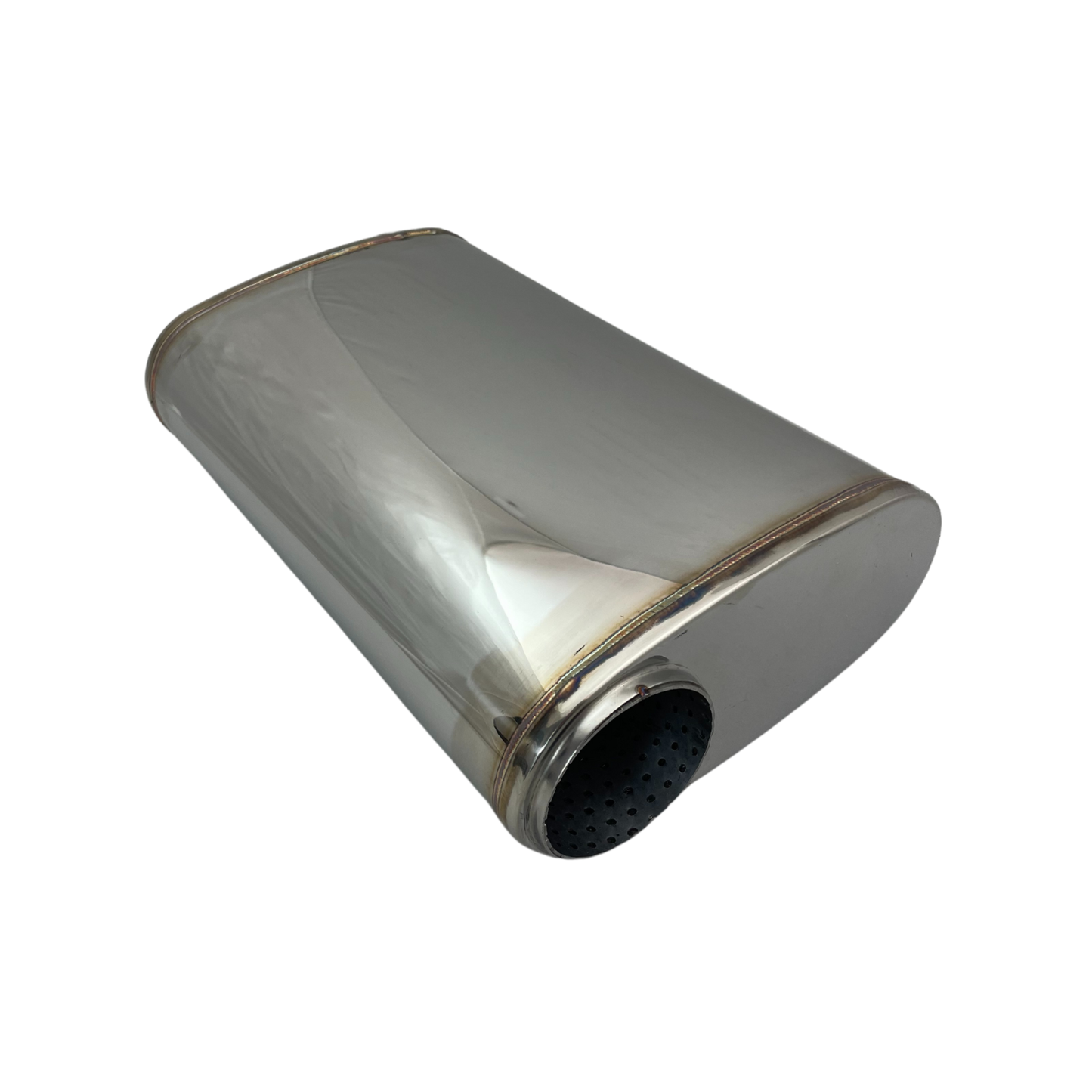 3" Stainless Steel Polished Performance Exhaust Muffler - 9 x 4" Oval, 14" Long, Offset/Centre